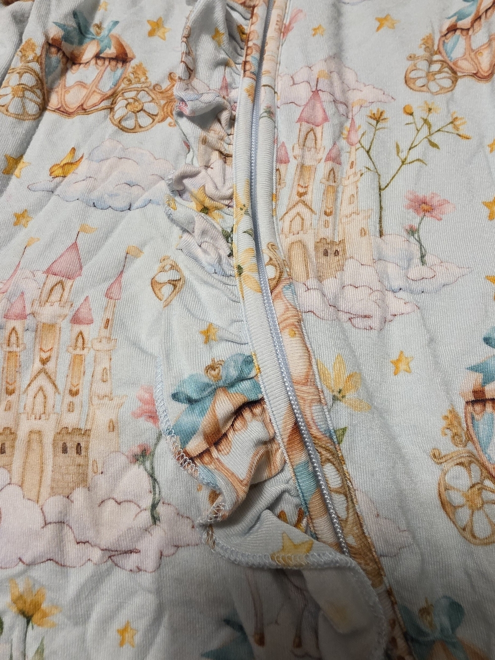Posh Peanut Light Blue Castle & Carriage Ruffle Footed Pajamas - Picture 3 of 6